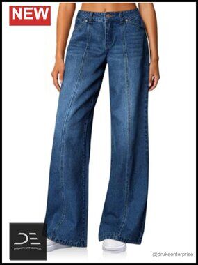 Womens Wide Leg Jeans High Waisted Baggy Stretch Front Seam Denim Pants with